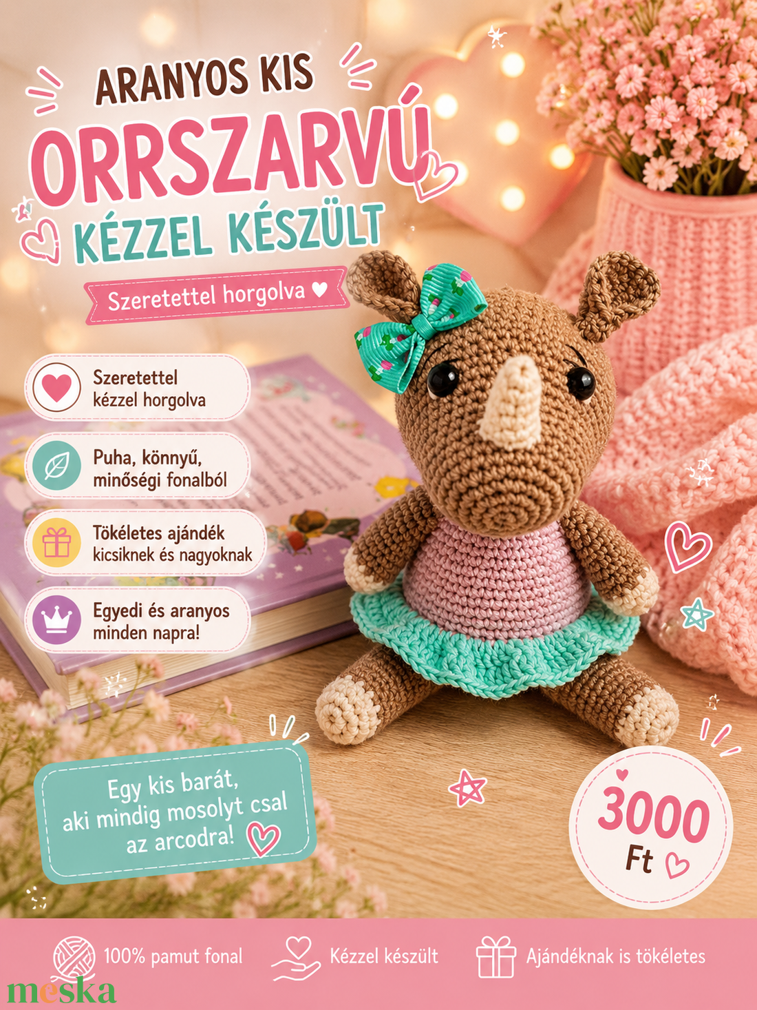 Horgolt orrszarvú kislány  - játék & sport - plüssállat & játékfigura - bagoly - Meska.hu