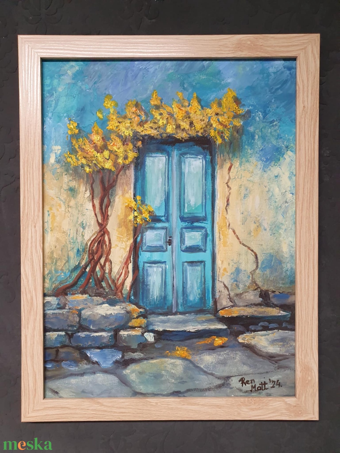 'Rusztikus türkiz ajtó' - művészet - festmény - olajfestmény - Meska.hu
