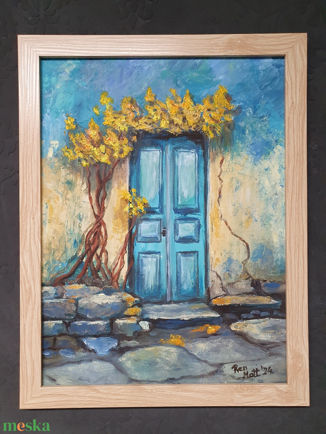 'Rusztikus türkiz ajtó' - művészet - festmény - olajfestmény - Meska.hu