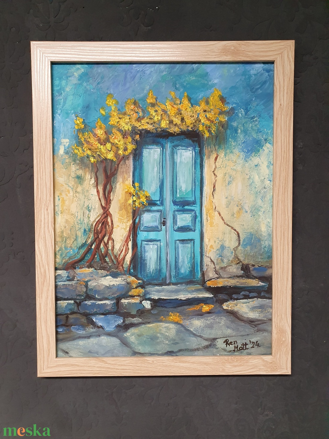 'Rusztikus türkiz ajtó' - művészet - festmény - olajfestmény - Meska.hu