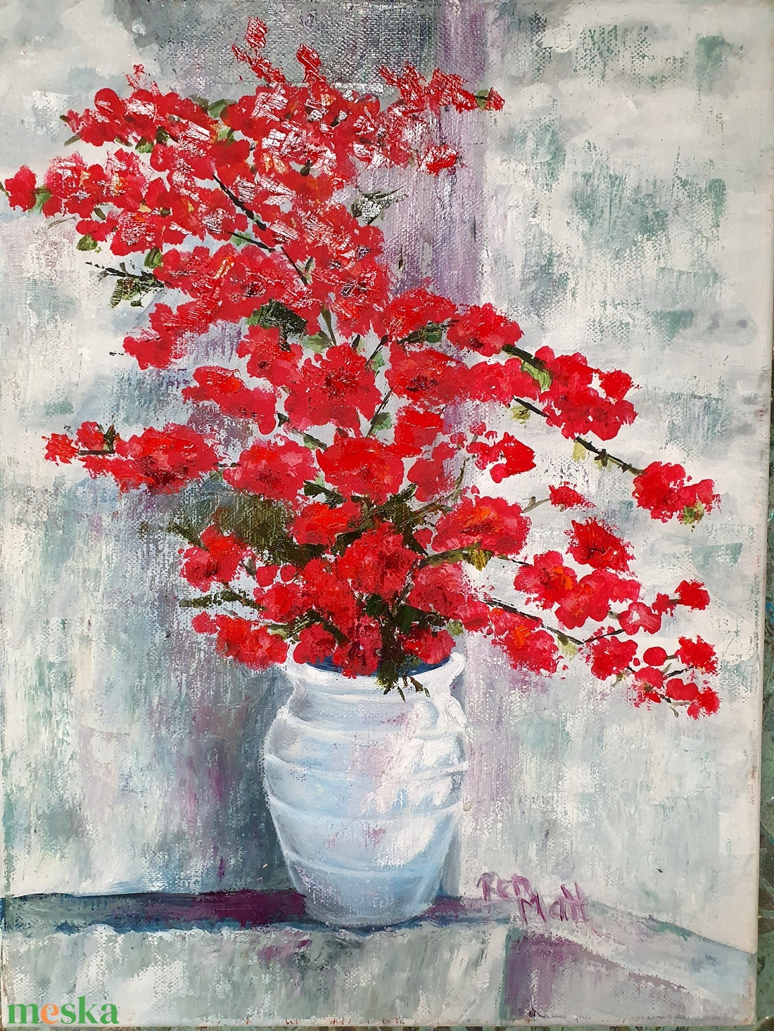 'Görög váza piros virággal' olajfestmény - művészet - festmény - olajfestmény - Meska.hu