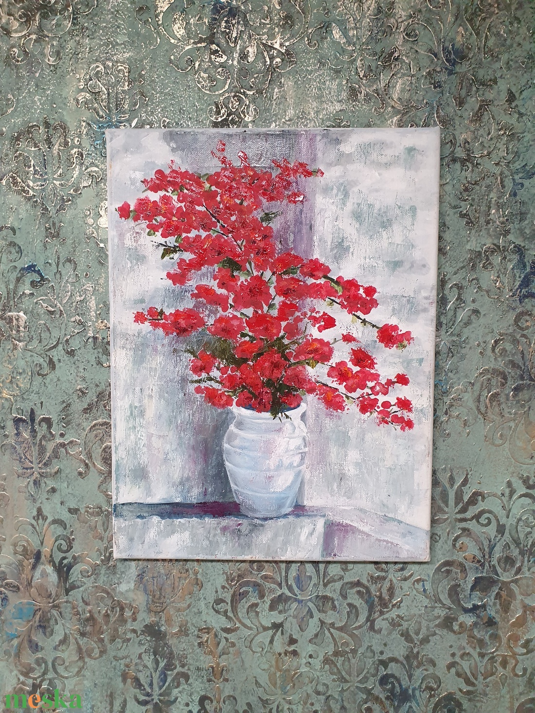 'Görög váza piros virággal' olajfestmény - művészet - festmény - olajfestmény - Meska.hu