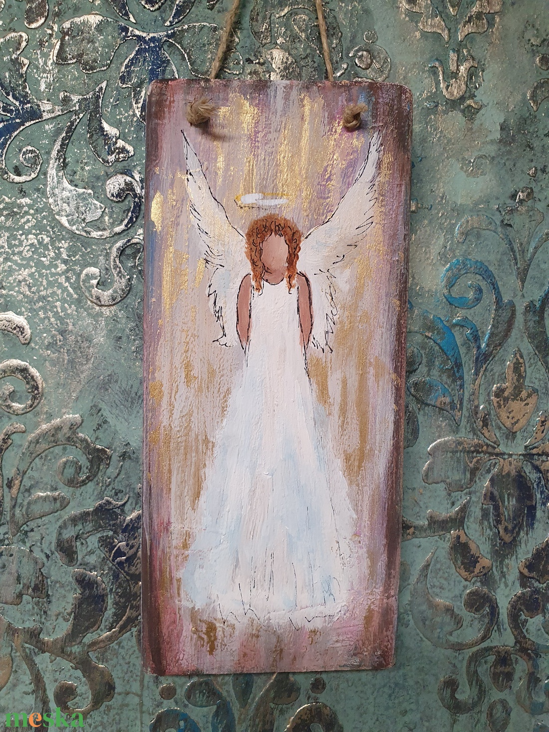 Karácsonyi angyalka fatáblán - karácsony - karácsonyi lakásdekoráció - karácsonyi lakásdíszek - Meska.hu