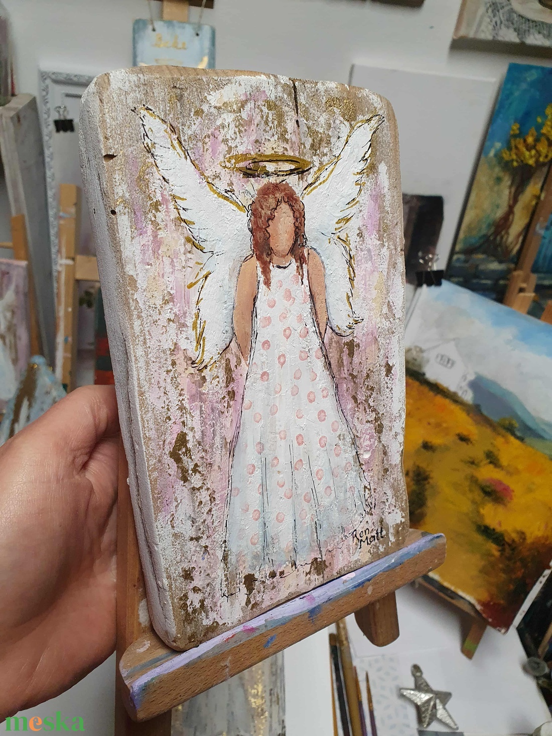 'Angyal pöttyös ruhában' karácsonyi dekor  - művészet - festmény - akril - Meska.hu