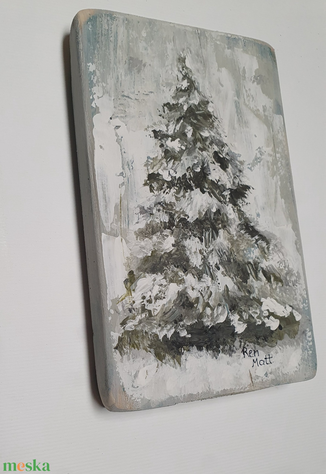 'Havas fenyő' festmény fatáblán - művészet - festmény - akril - Meska.hu