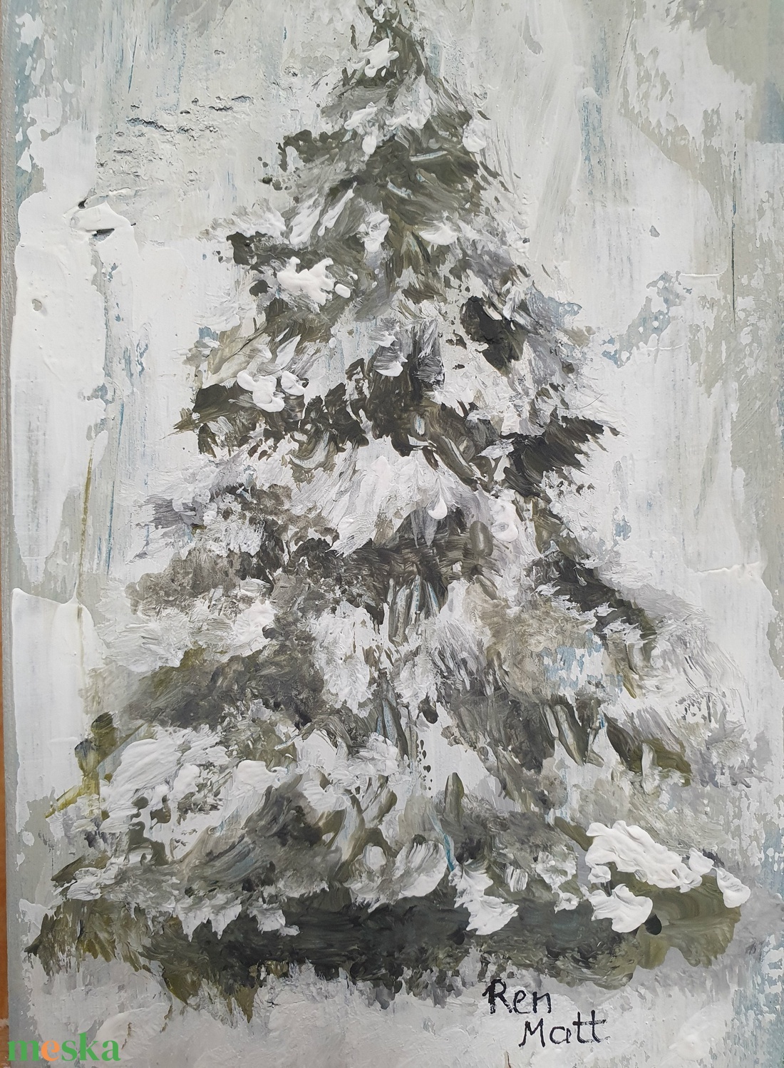 'Havas fenyő' festmény fatáblán - művészet - festmény - akril - Meska.hu