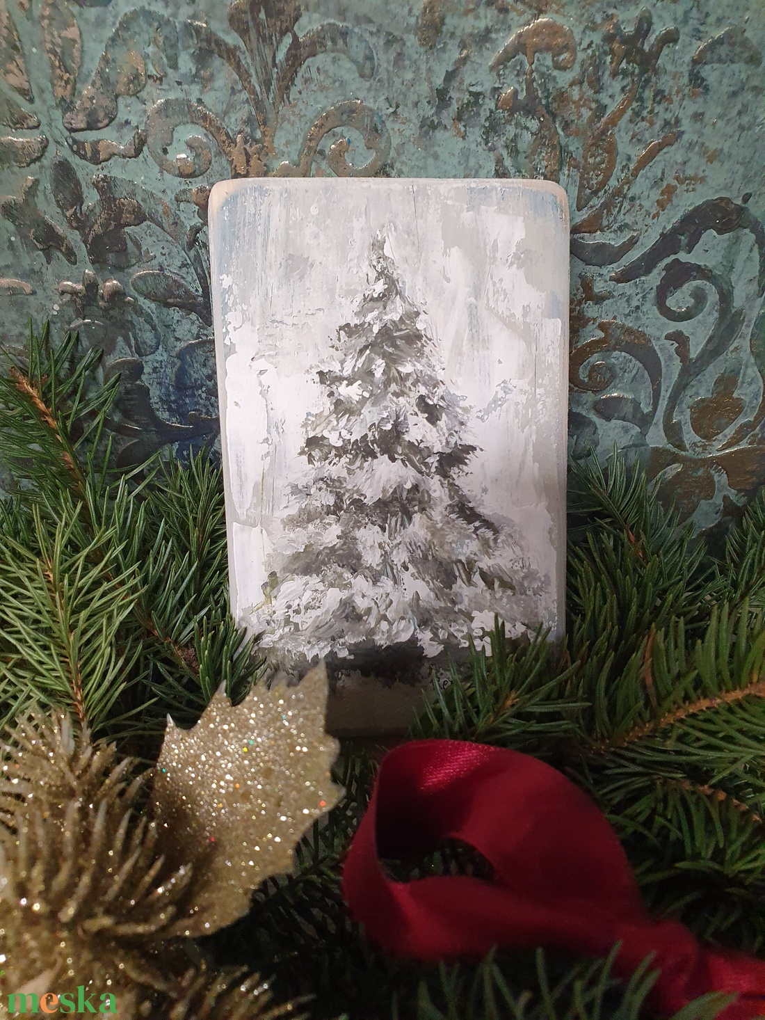 'Havas fenyő' festmény fatáblán - művészet - festmény - akril - Meska.hu