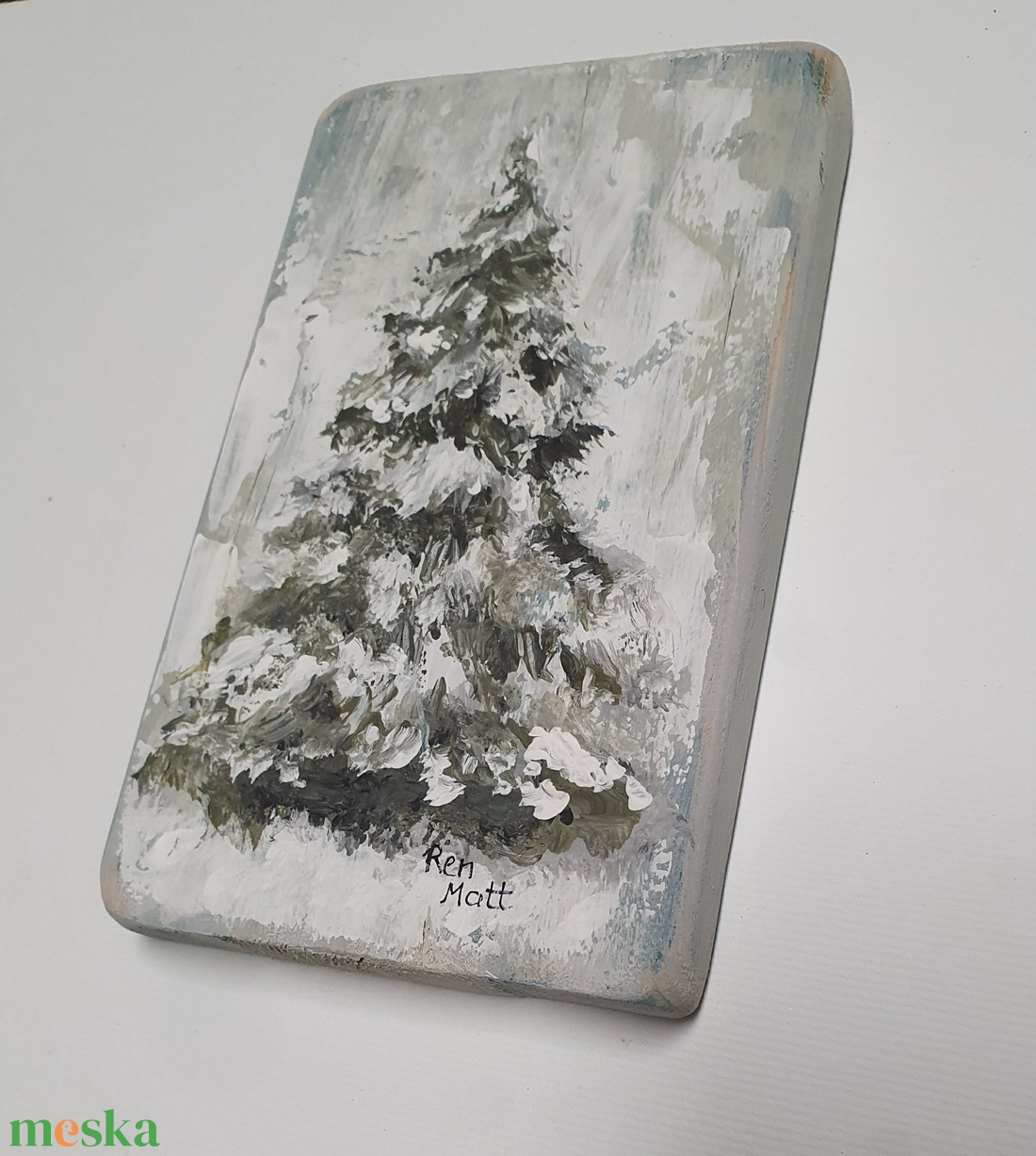 'Havas fenyő' festmény fatáblán - művészet - festmény - akril - Meska.hu