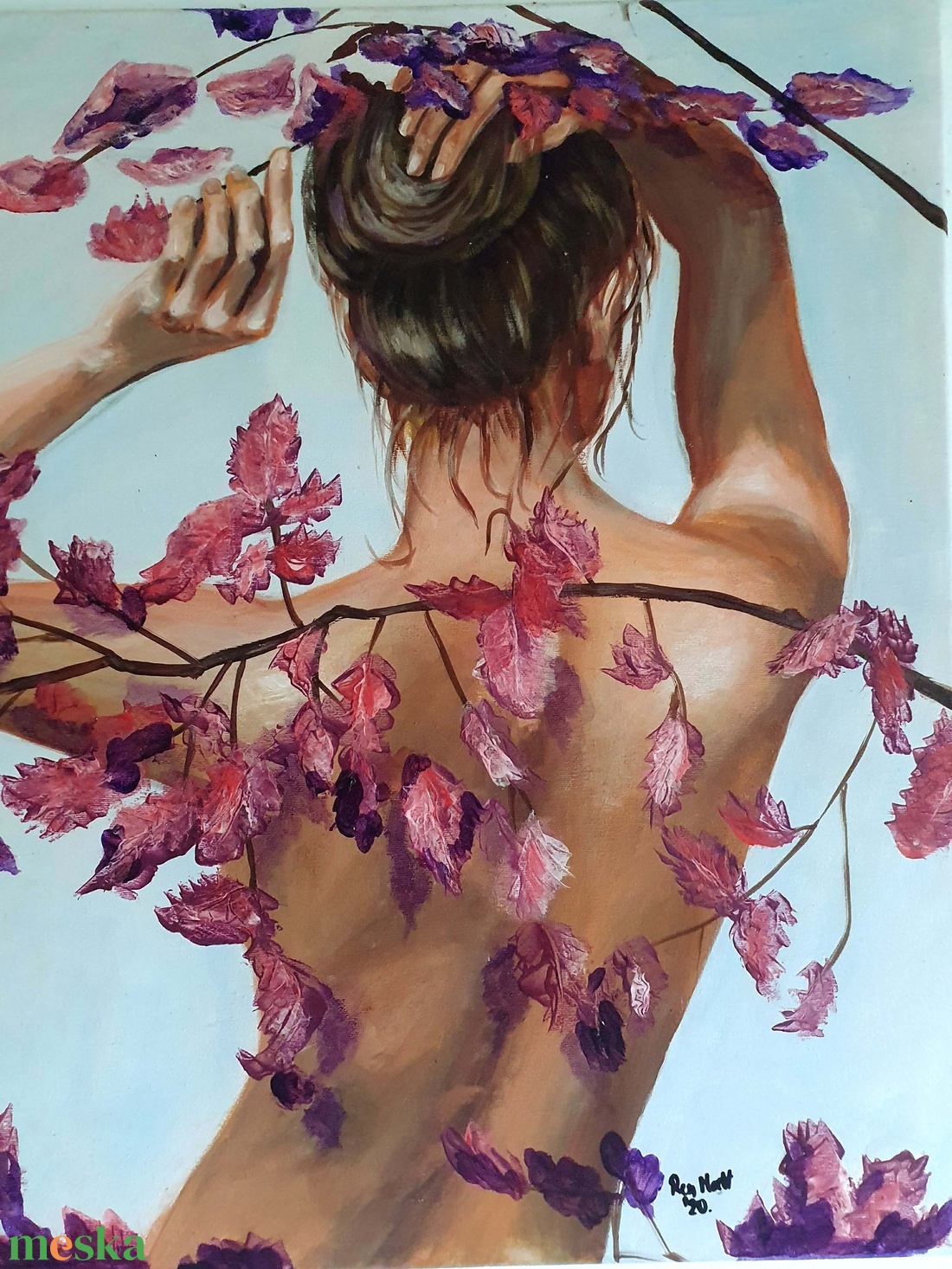 Női akt levelekkel - művészet - festmény - akril - Meska.hu