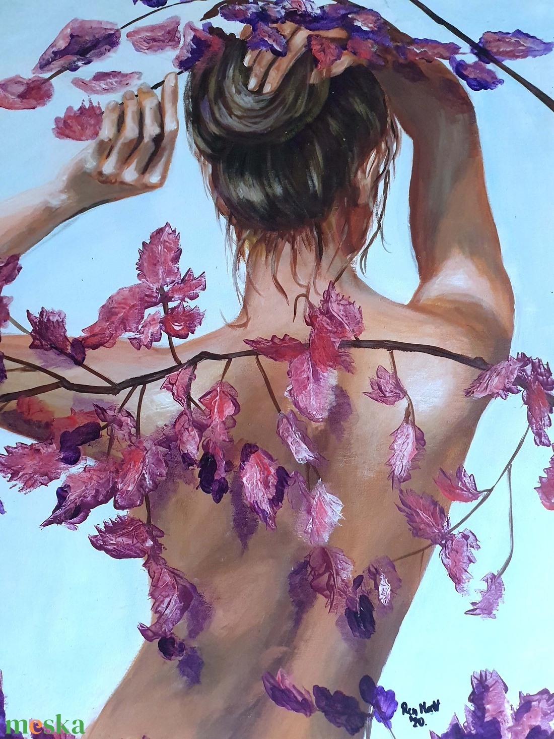 Női akt levelekkel - művészet - festmény - akril - Meska.hu