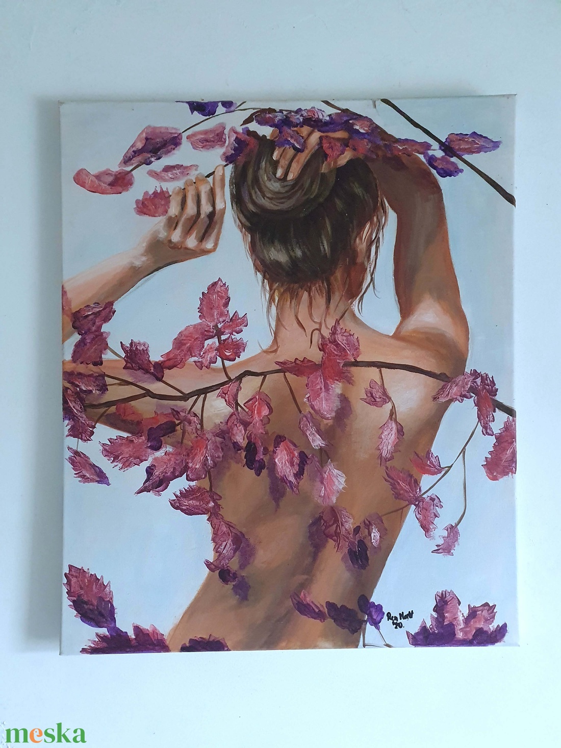 Női akt levelekkel - művészet - festmény - akril - Meska.hu