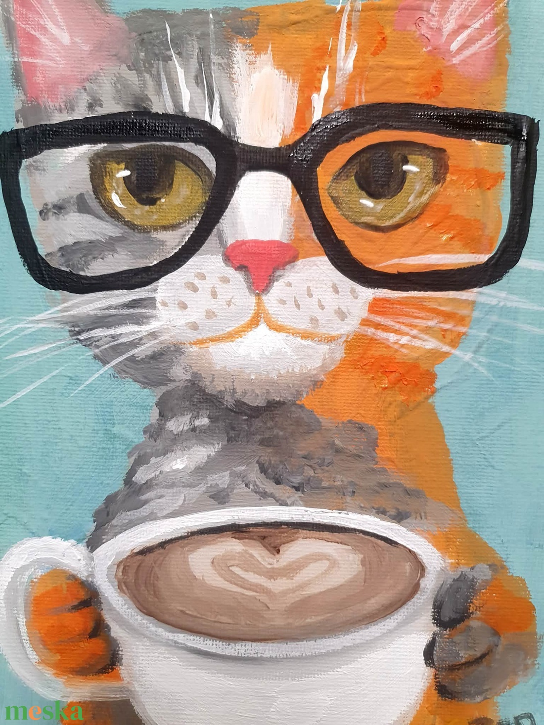 'Cappuccino cat' akrilfestmény - művészet - festmény - akril - Meska.hu