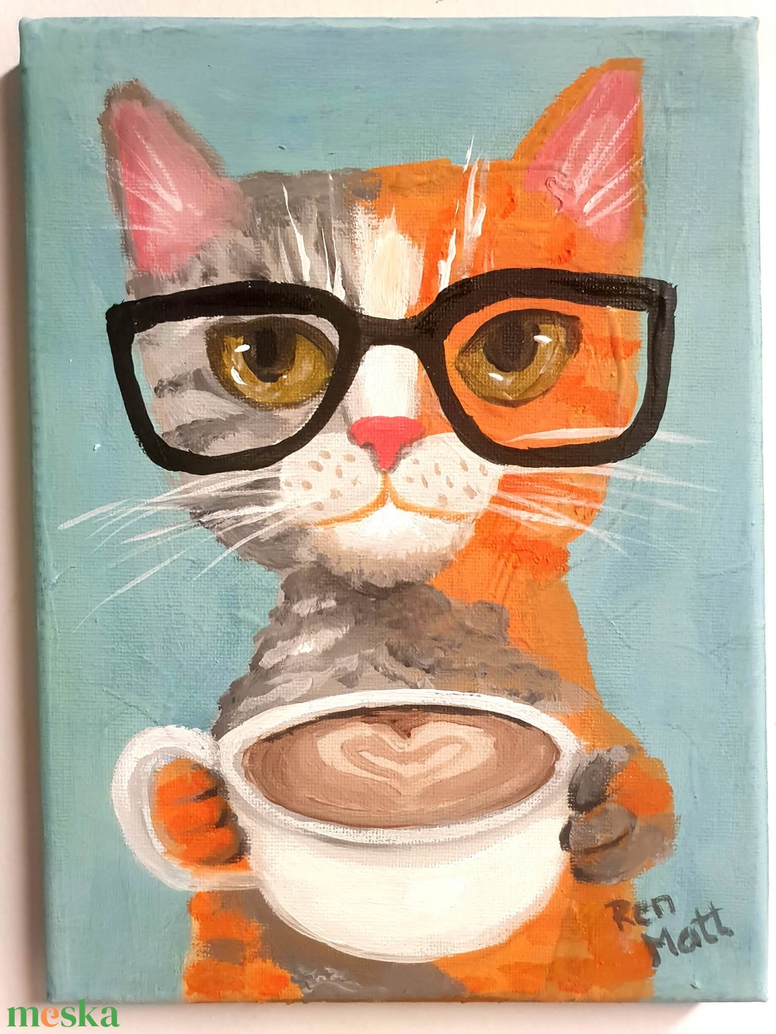 'Cappuccino cat' akrilfestmény - művészet - festmény - akril - Meska.hu