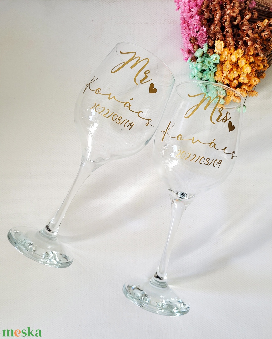 esküvői pohár szett, Mr és Mrs, névvel feliratozva, nászajándék - esküvő - emlék & ajándék - nászajándék - esküvői pohár, pohárszett - Meska.hu
