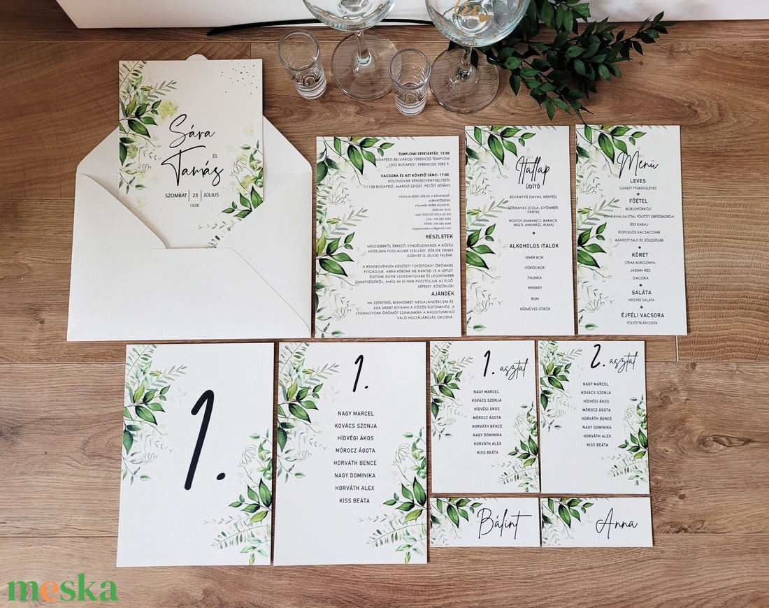 esküvői ültetőkártya, greenery - esküvő - meghívó & kártya - menü - Meska.hu