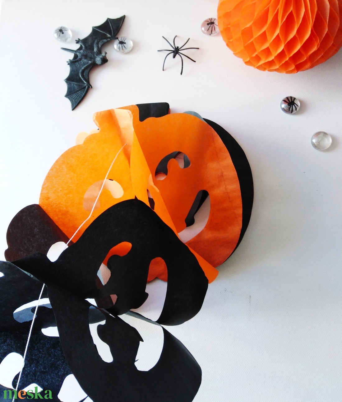 Halloween tök garland papír dekoráció 3 méter - otthon & életmód - dekoráció - halloween - halloweeni dekoráció - Meska.hu