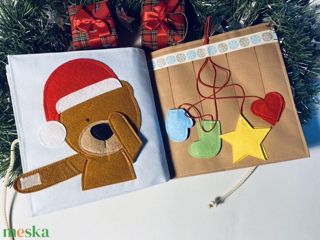 Karácsonyi csendeskönyv 6 oldallal, fejlesztőkönyv, matatókönyv 1 éves kortól, egyedi ajándék gyerekeknek - játék & sport - textilkönyv & babakönyv - Meska.hu