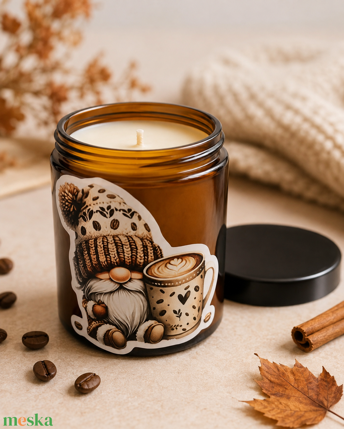 Kávézós manó szójagyertya 180ml - otthon & életmód - gyertya, illat, aroma - gyertya - Meska.hu