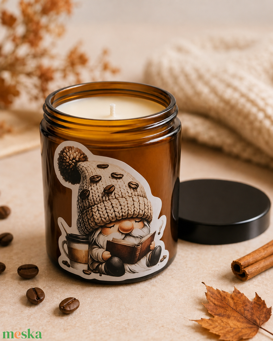 Kávézós manó szójagyertya 180ml - otthon & életmód - gyertya, illat, aroma - gyertya - Meska.hu