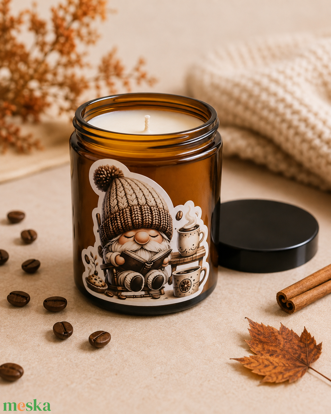 Kávézós manó szójagyertya 180ml - otthon & életmód - gyertya, illat, aroma - gyertya - Meska.hu