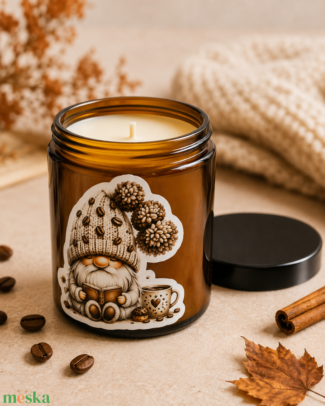 Kávézós manó szójagyertya 180ml - otthon & életmód - gyertya, illat, aroma - gyertya - Meska.hu