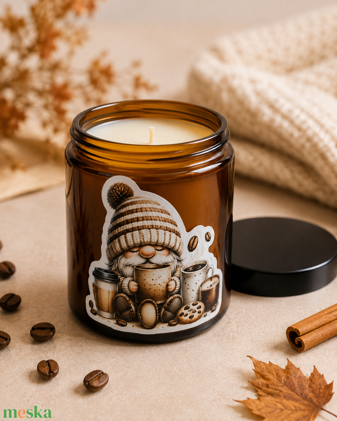 Kávézós manó szójagyertya 180ml - otthon & életmód - gyertya, illat, aroma - gyertya - Meska.hu