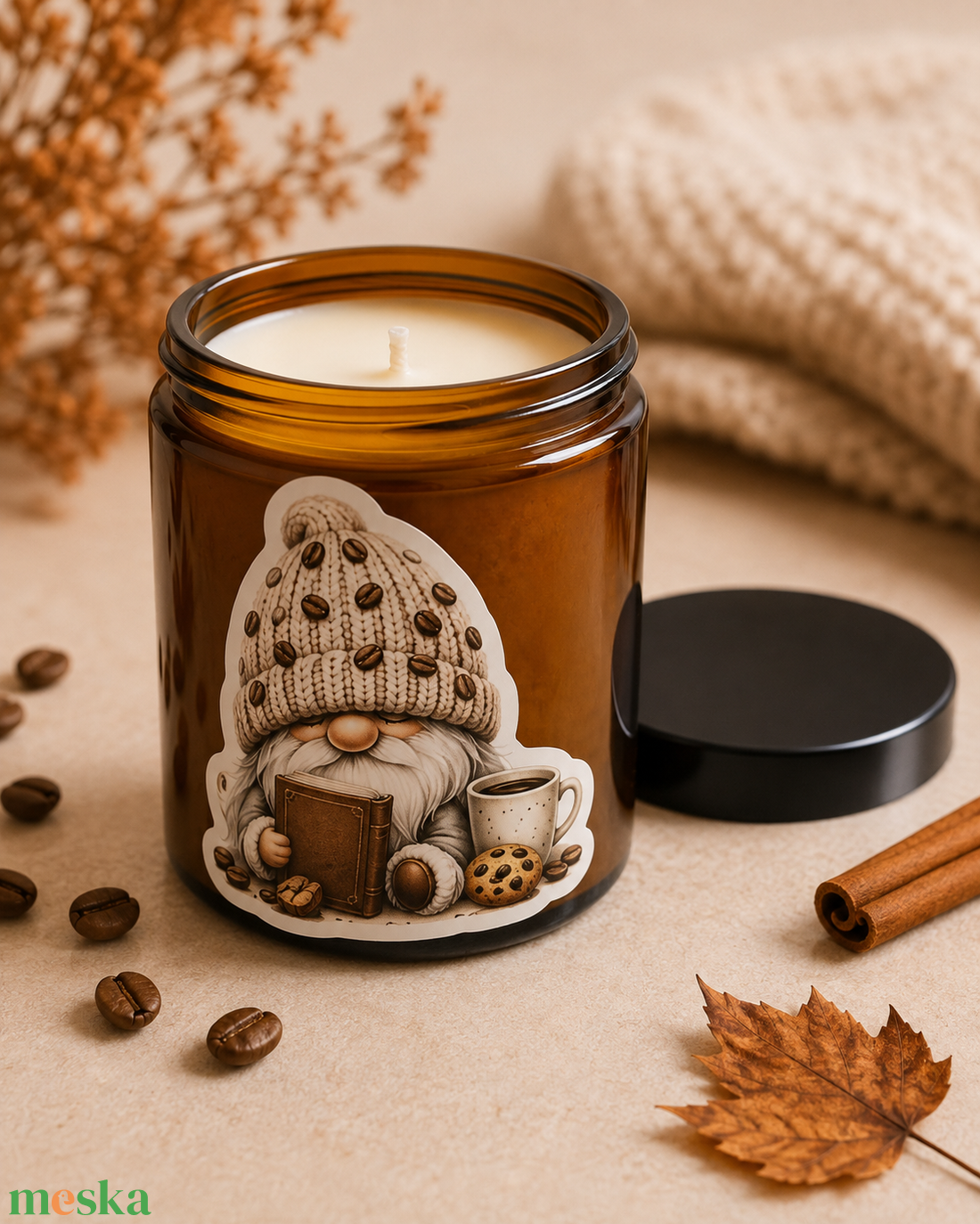 Kávézós manó szójagyertya 180ml - otthon & életmód - gyertya, illat, aroma - gyertya - Meska.hu