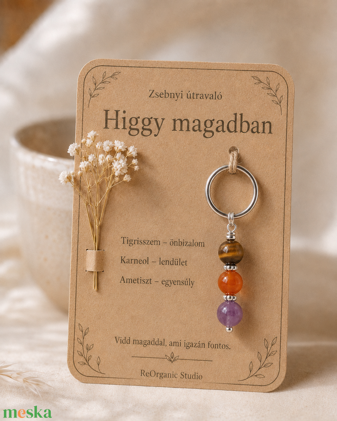 Zsebnyi útravaló � Higgy magadban � ásványos kulcstartó ajándékkártyán - táska & tok - kulcstartó & táskadísz - kulcstartó - Meska.hu