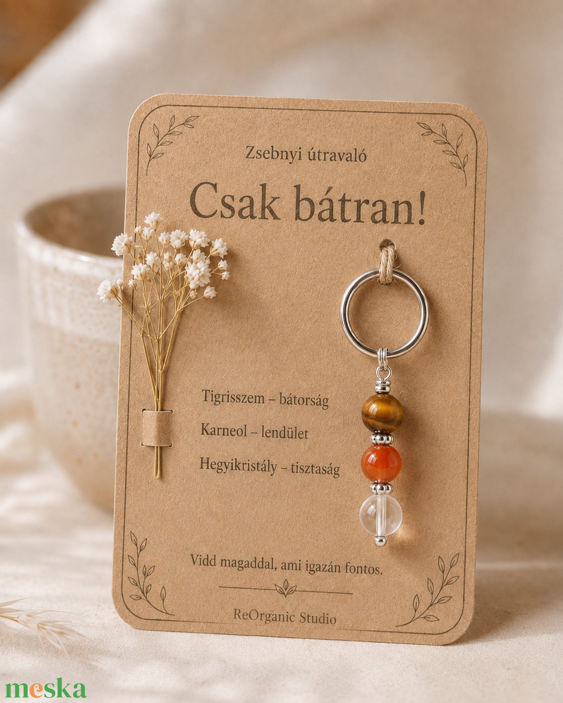 Zsebnyi útravaló � Csak bátran! � ásványos kulcstartó ajándékkártyán - táska & tok - kulcstartó & táskadísz - kulcstartó - Meska.hu