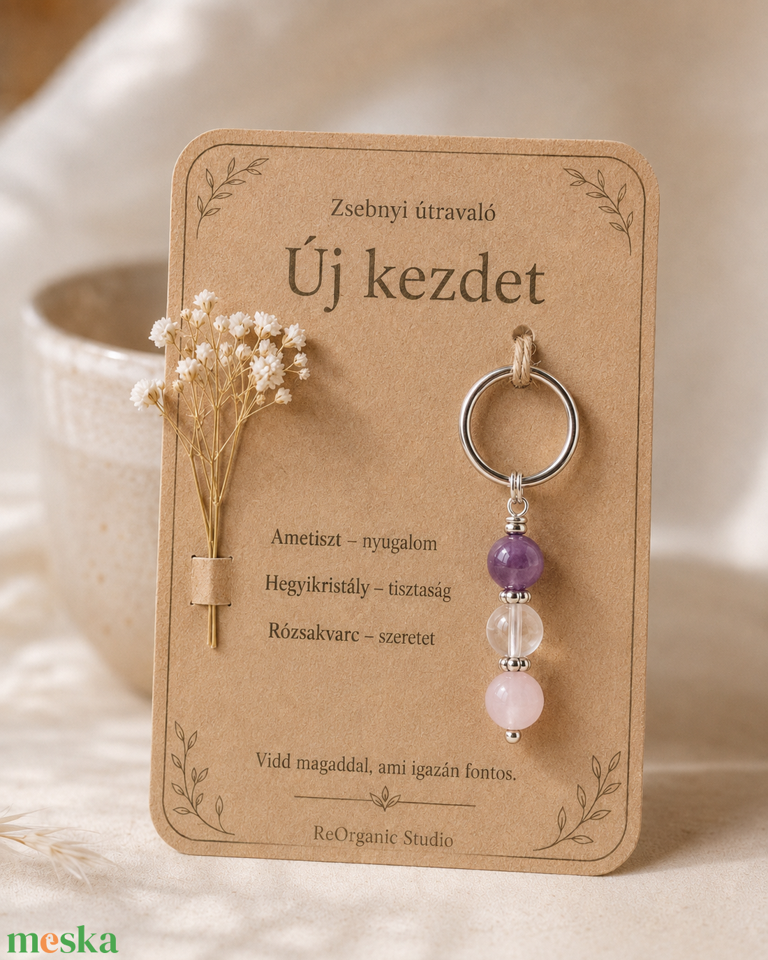 Zsebnyi útravaló � Új kezdet � ásványos kulcstartó ajándékkártyán - táska & tok - kulcstartó & táskadísz - kulcstartó - Meska.hu