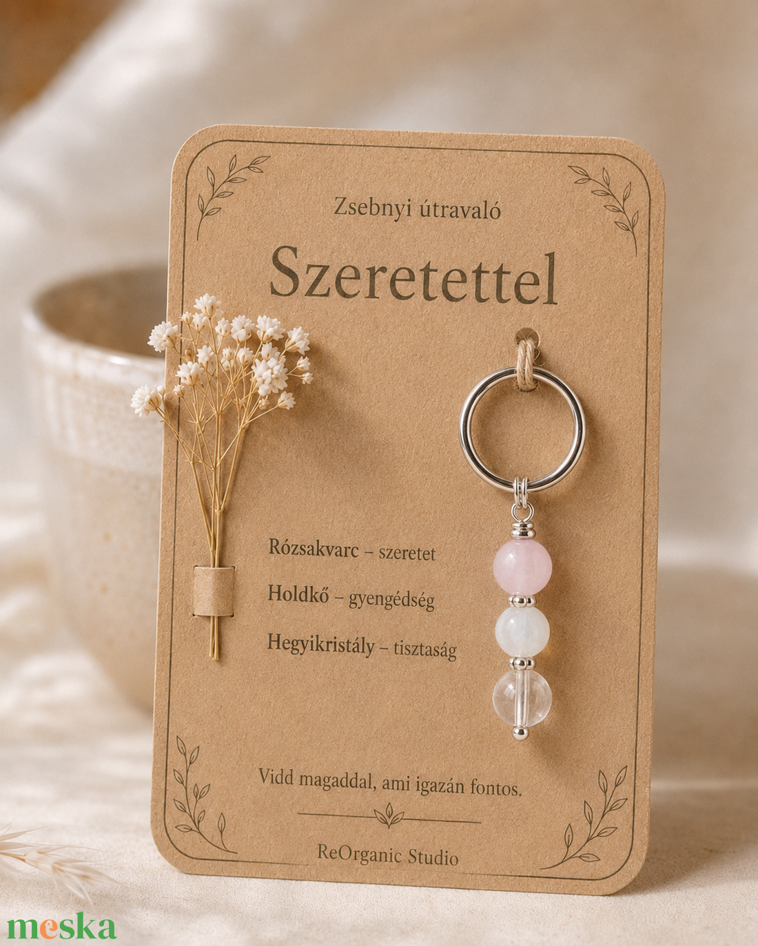 Zsebnyi útravaló � Szeretettel � ásványos kulcstartó ajándékkártyán - táska & tok - kulcstartó & táskadísz - kulcstartó - Meska.hu
