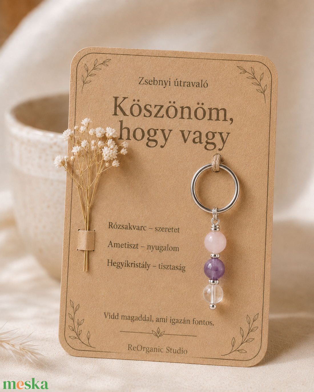 Zsebnyi útravaló � Köszönöm, hogy vagy � ásványos kulcstartó ajándékkártyán - táska & tok - kulcstartó & táskadísz - kulcstartó - Meska.hu