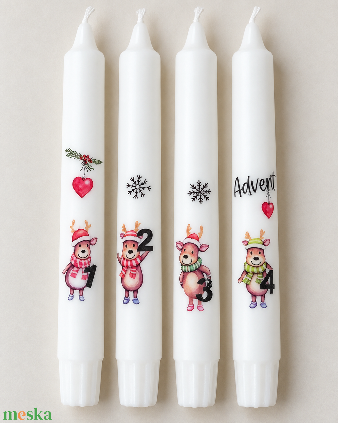 Rénszarvasos Advent � 4 db-os számozott adventi szálgyertya szett - karácsony - adventi díszek - adventi gyertyadíszek és koszorúdíszek - Meska.hu