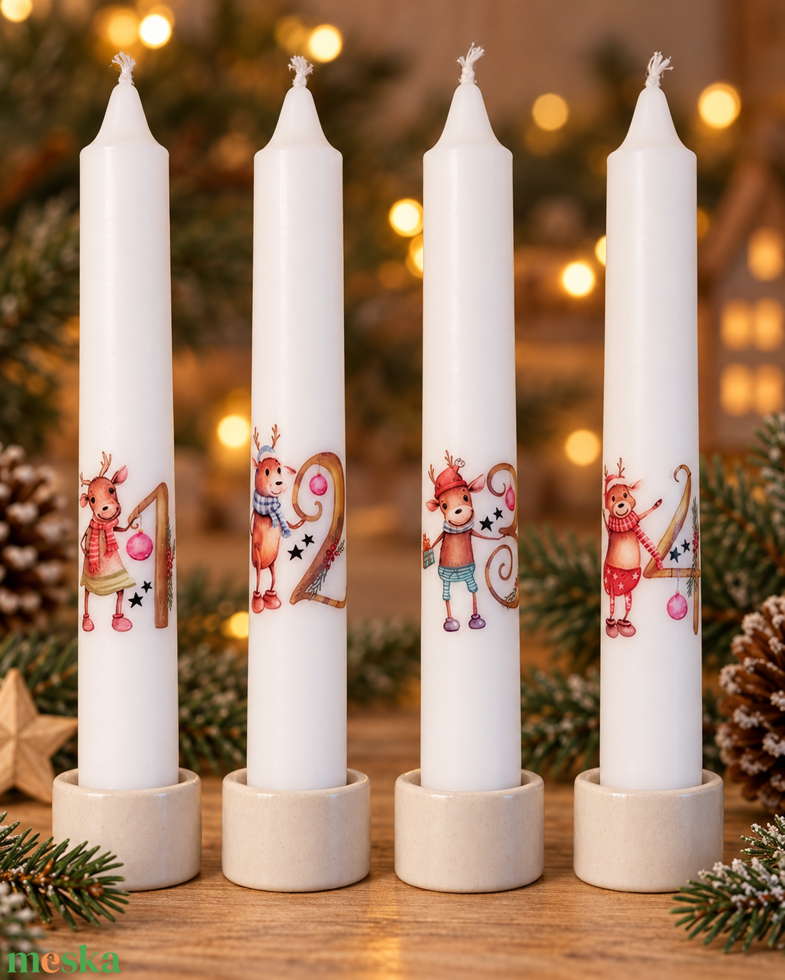 Rénszarvasos Advent � 4 db-os számozott adventi szálgyertya szett - karácsony - adventi díszek - adventi gyertyadíszek és koszorúdíszek - Meska.hu