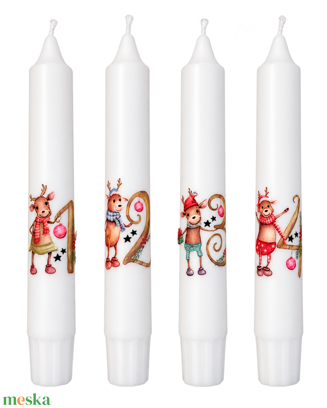 Rénszarvasos Advent � 4 db-os számozott adventi szálgyertya szett - karácsony - adventi díszek - adventi gyertyadíszek és koszorúdíszek - Meska.hu