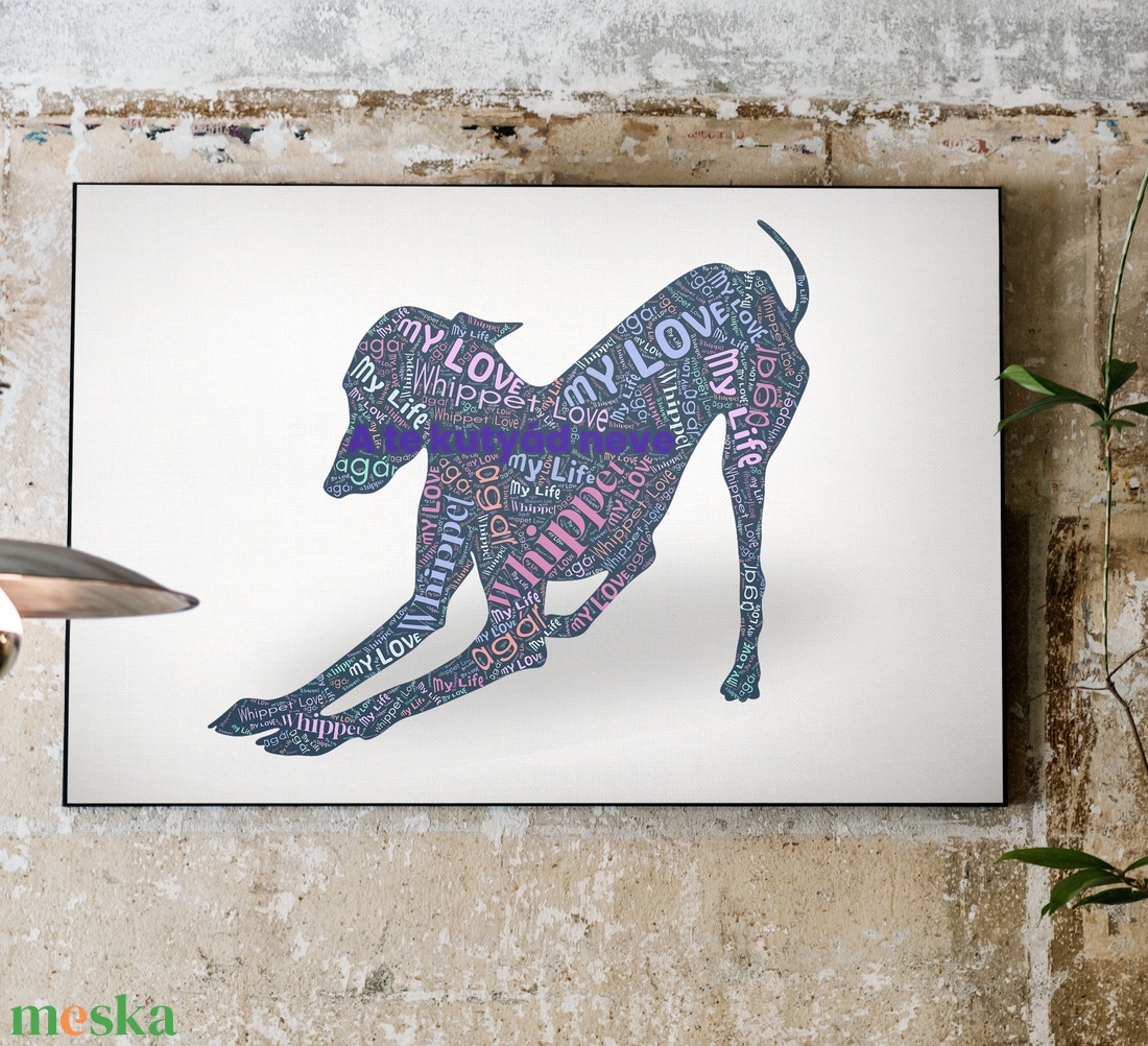 Whippet szófelhő kép  egyedi kutyás dekoráció, digitális letölthető fájl, A4 és A3 méretben - művészet - grafika & illusztráció - digitális - Meska.hu