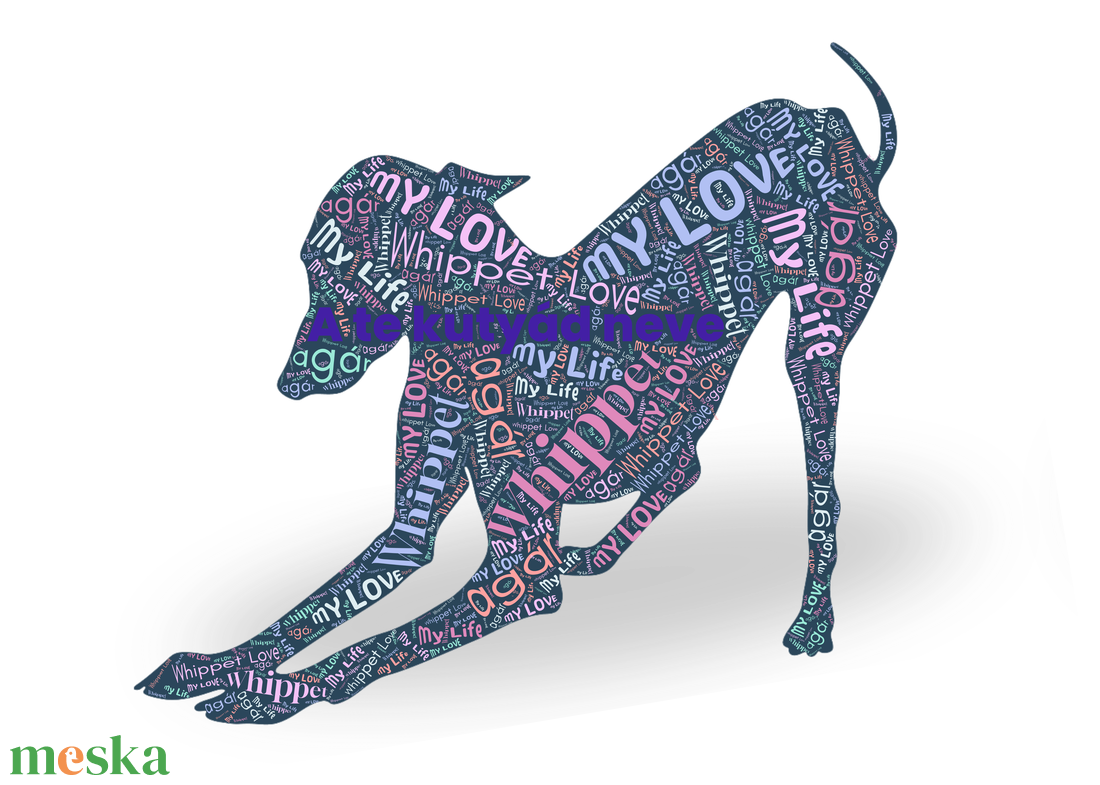 Whippet szófelhő kép  egyedi kutyás dekoráció, digitális letölthető fájl, A4 és A3 méretben - művészet - grafika & illusztráció - digitális - Meska.hu