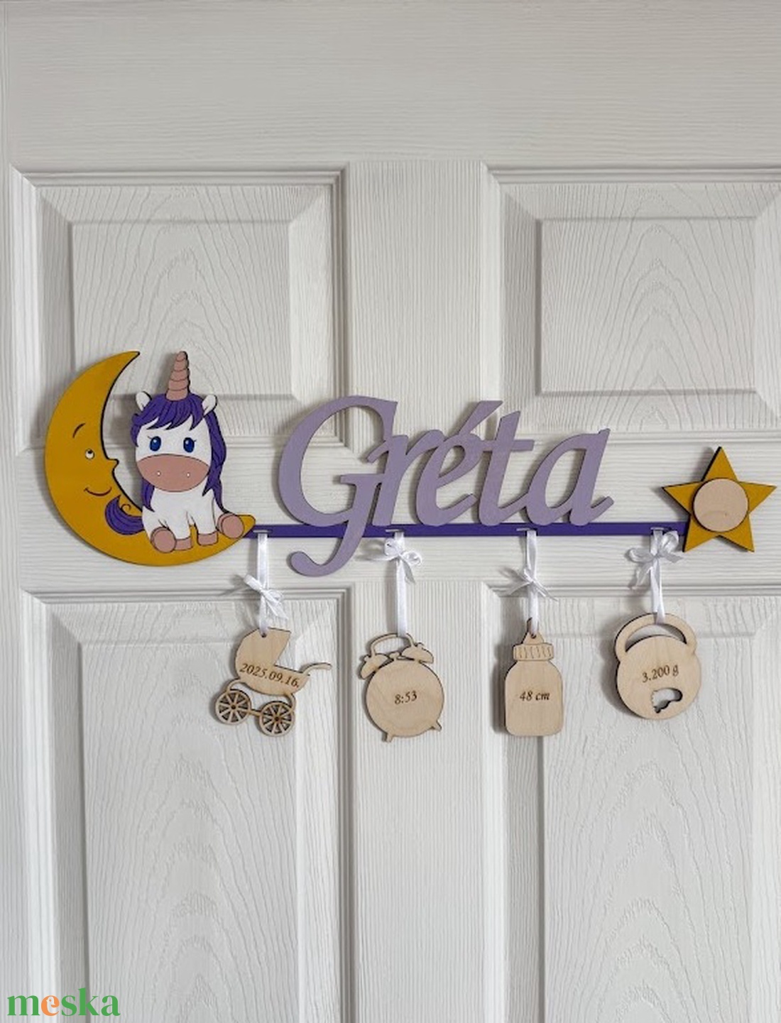 Unikornis névtábla gyerekszobába, ajtóra fából, gyerekszoba dekoráció, babaváró buliba ajándékötlet - otthon & életmód - babaszoba, gyerekszoba - babaszoba dekoráció - Meska.hu