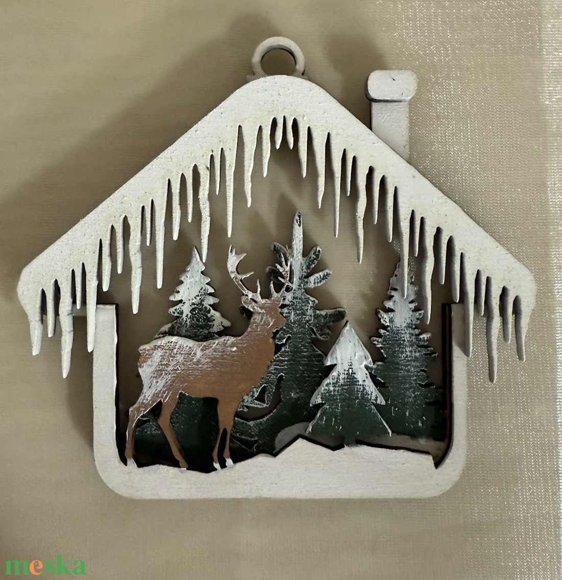 Több rétegű kézzel festett házikós karácsonyfadísz fából  - karácsony - karácsonyi lakásdekoráció - karácsonyfadíszek - Meska.hu