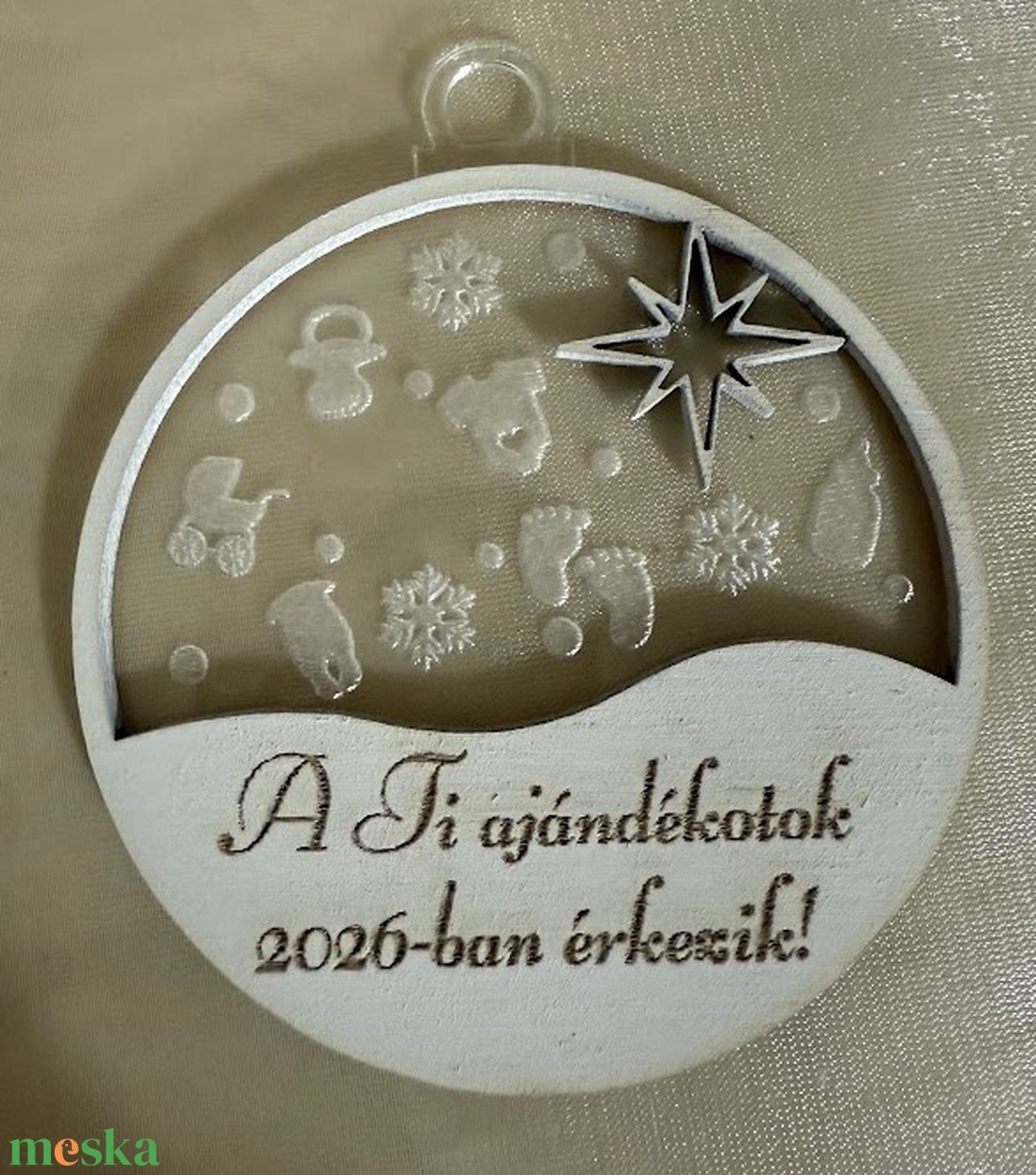 Hópihés karácsonyfadísz babaérkezés bejelentése - karácsony - karácsonyi lakásdekoráció - karácsonyfadíszek - Meska.hu