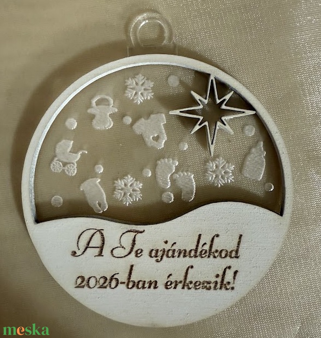 Hópihés karácsonyfadísz babaérkezés bejelentése - karácsony - karácsonyi lakásdekoráció - karácsonyfadíszek - Meska.hu