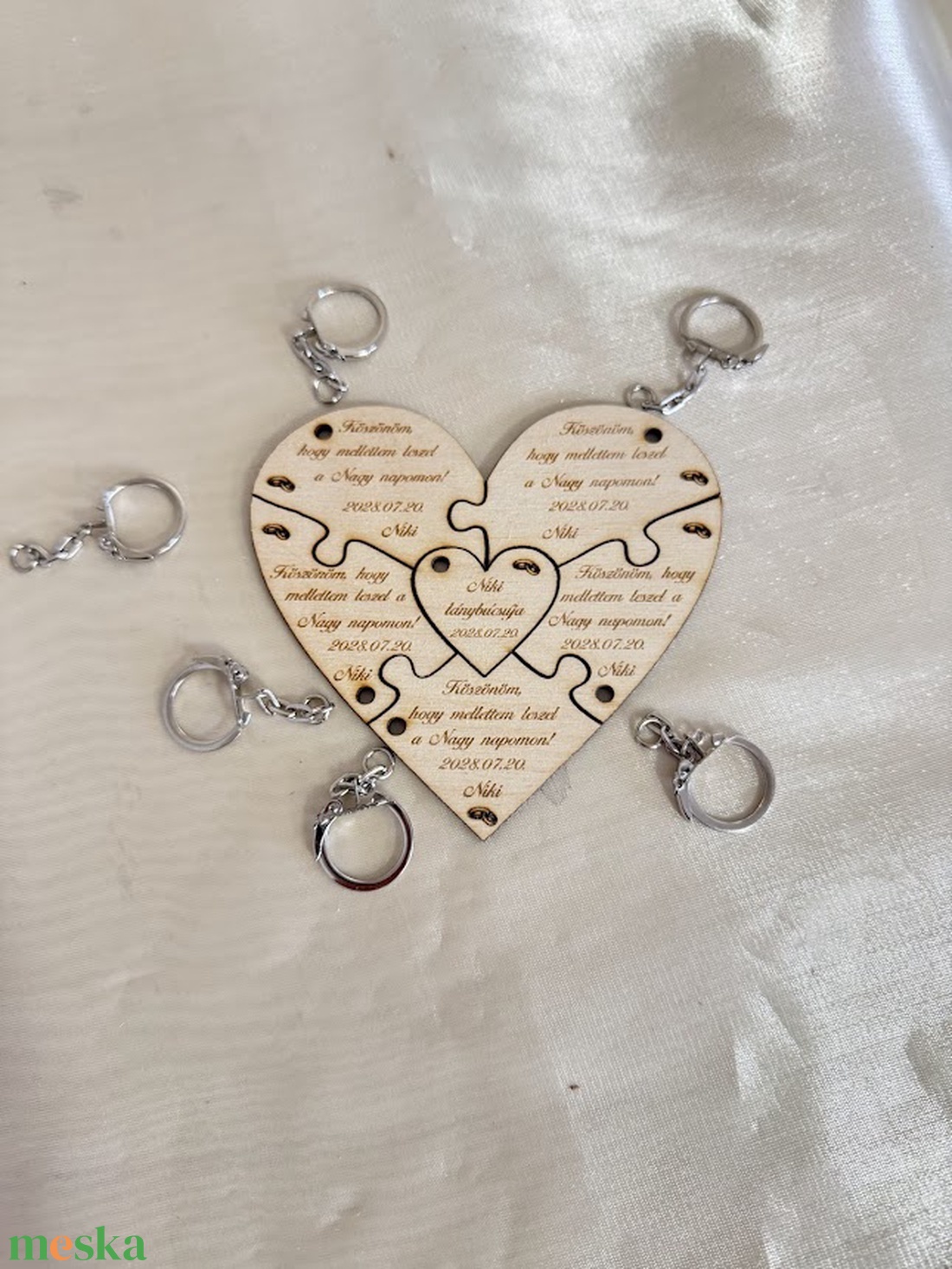 Puzzle szív kulcstartó szett � lánybúcsú ajándék koszorúslányoknak - esküvő - lánybúcsú - Meska.hu