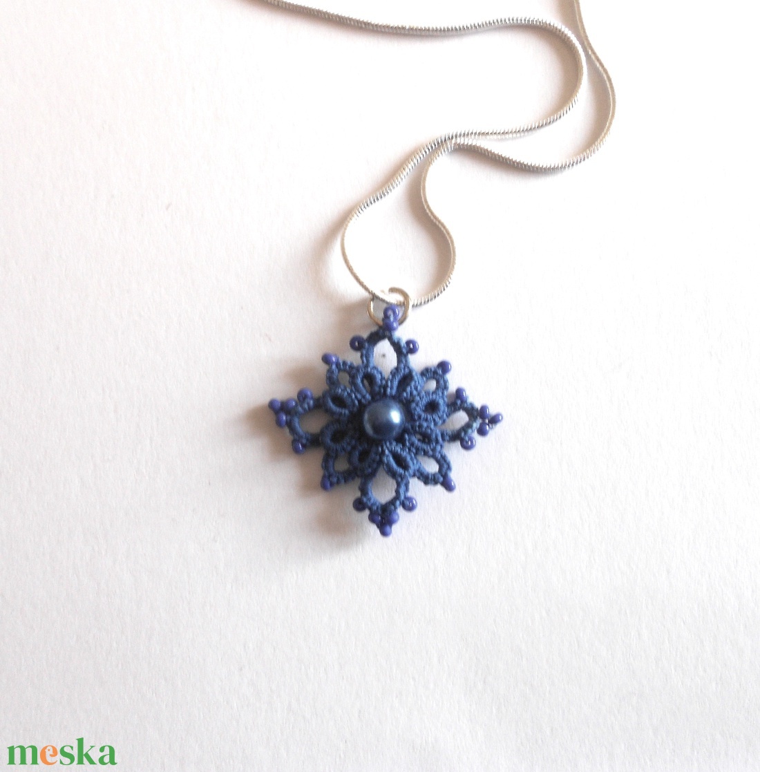 királykék hajócsipke nyaklánc - ékszer - nyaklánc - medálos nyaklánc - Meska.hu