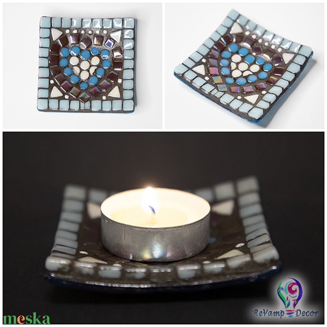Üvegmozaik mécses vagy szappantartó mini mandala - otthon & életmód - gyertya, illat, aroma - mécses és mécsestartó - Meska.hu