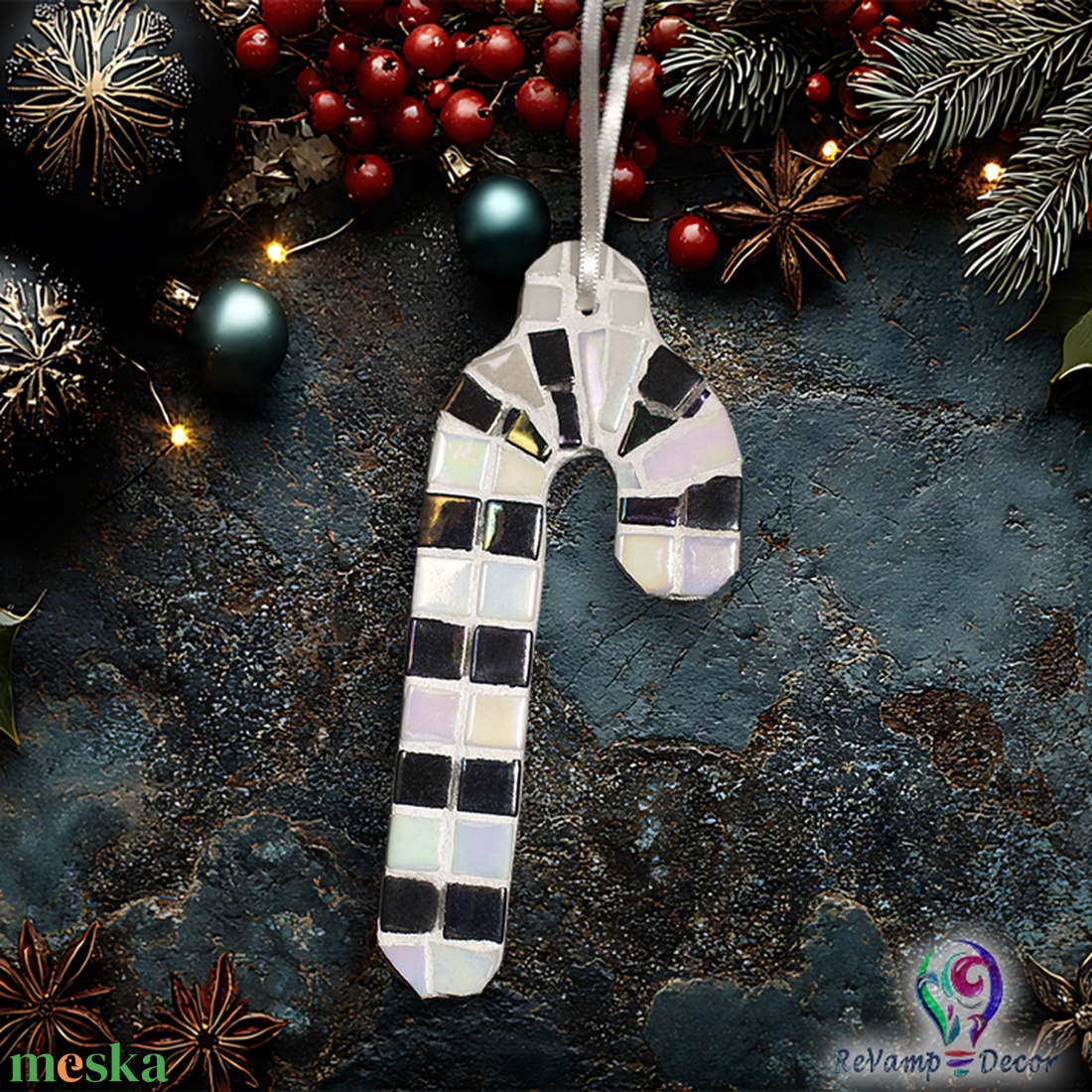 Üvegmozaik karácsonyfa dísz trió - karácsony - karácsonyi lakásdekoráció - karácsonyi lakásdíszek - Meska.hu