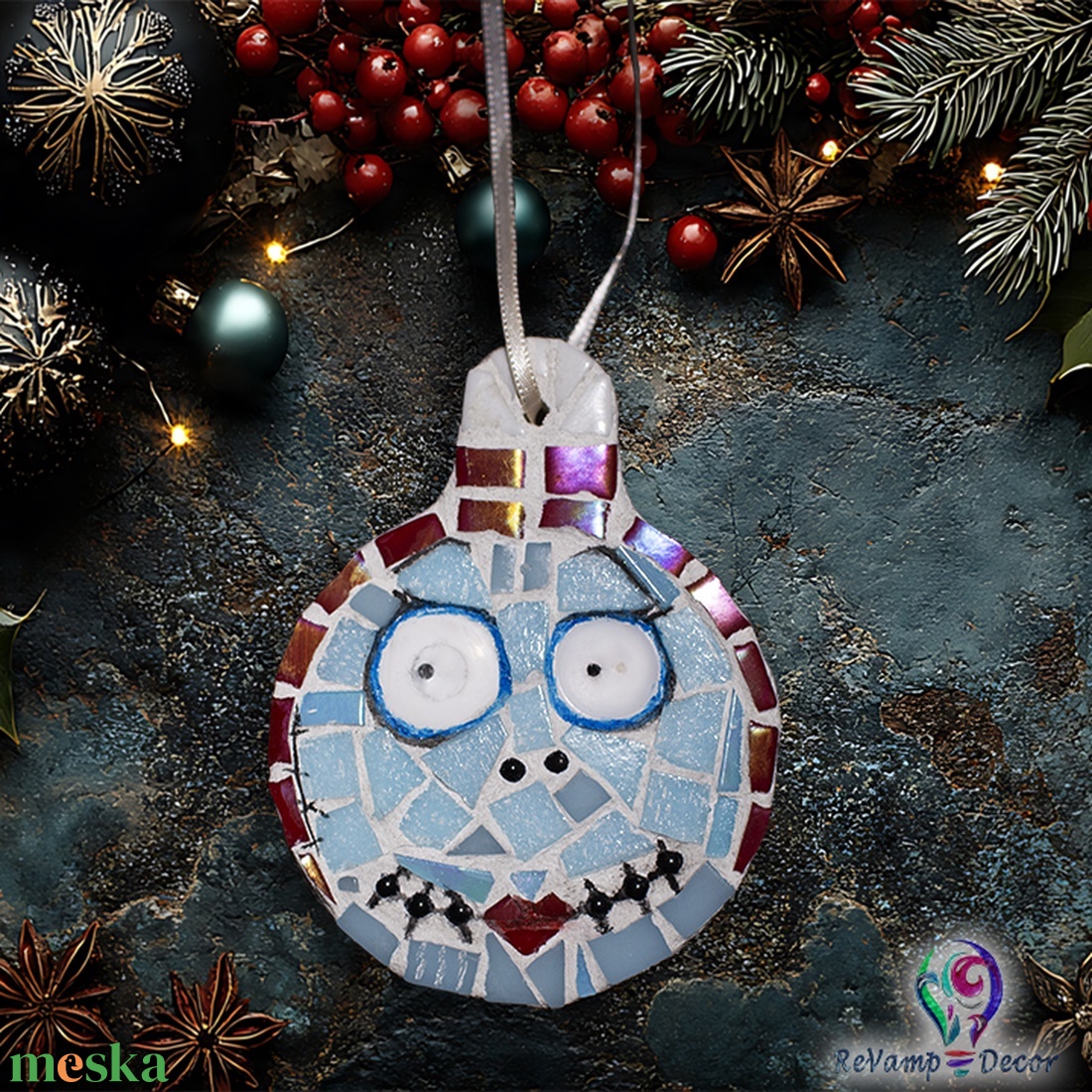 Üvegmozaik karácsonyfa dísz trió - karácsony - karácsonyi lakásdekoráció - karácsonyi lakásdíszek - Meska.hu