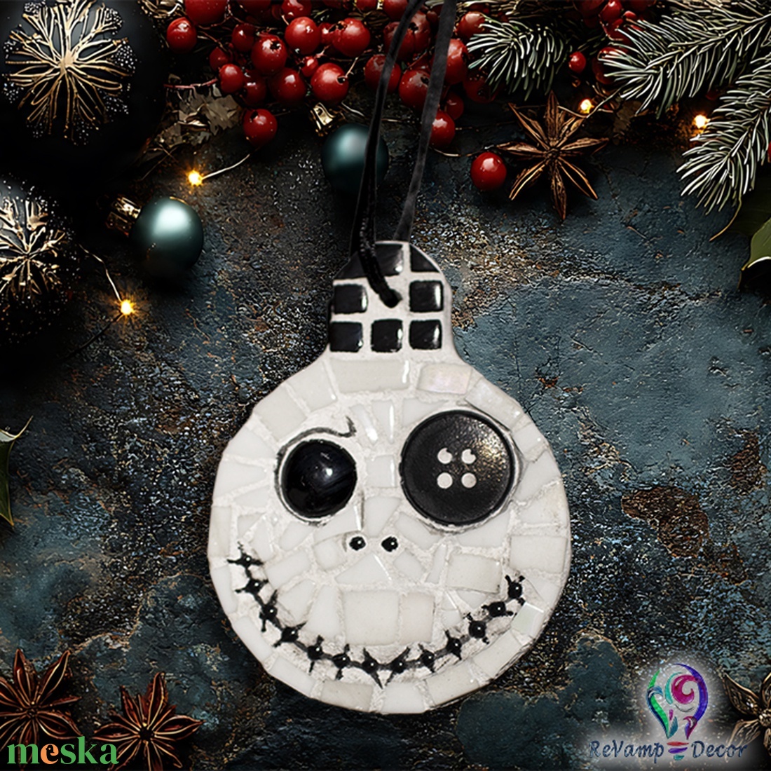 Üvegmozaik karácsonyfa dísz trió - karácsony - karácsonyi lakásdekoráció - karácsonyi lakásdíszek - Meska.hu