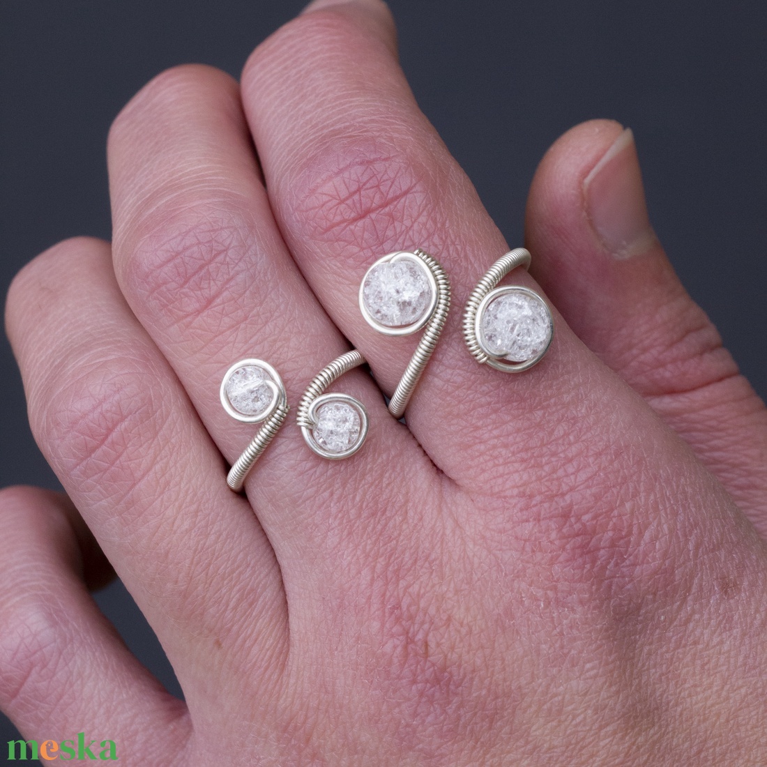 Ezüst rózsakvarc gyűrű - ékszer - gyűrű - többköves gyűrű - Meska.hu