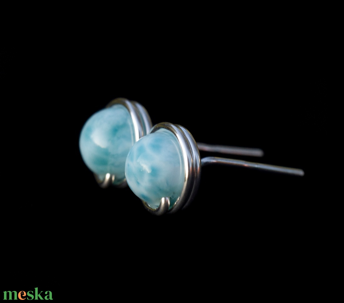 Ezüst larimár fülbevaló - ékszer - fülbevaló - pötty fülbevaló - Meska.hu