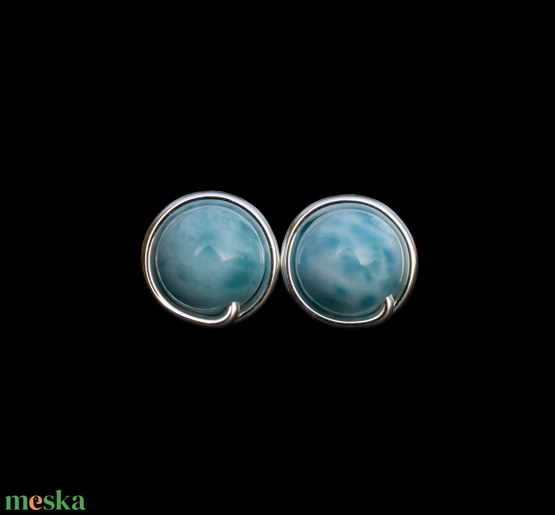 Ezüst larimár fülbevaló - ékszer - fülbevaló - pötty fülbevaló - Meska.hu